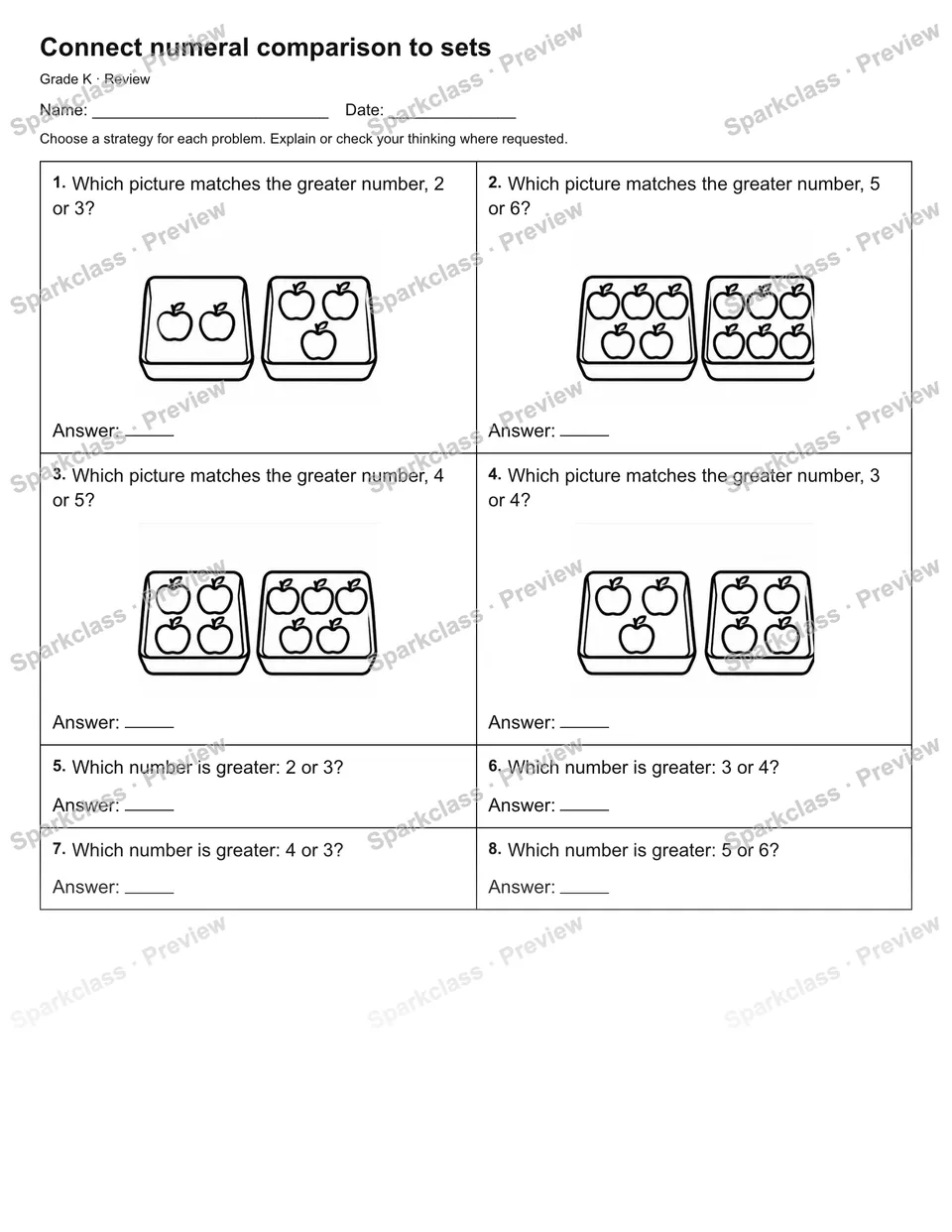 Connect numeral comparison to sets — Review — page 1
