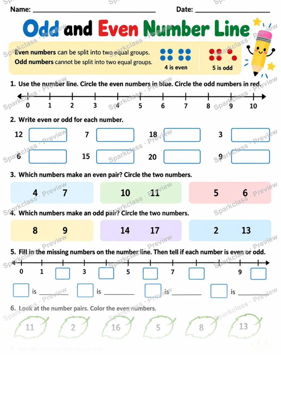 2.OA.C.3 · Odd Even Number Line — page 1