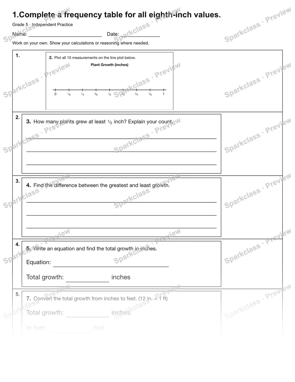 1.Complete a frequency table for all eighth-inch values. — Independent Practice — page 1