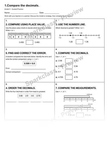 1.Compare the decimals. — Guided Practice — Grade 5 worksheet preview
