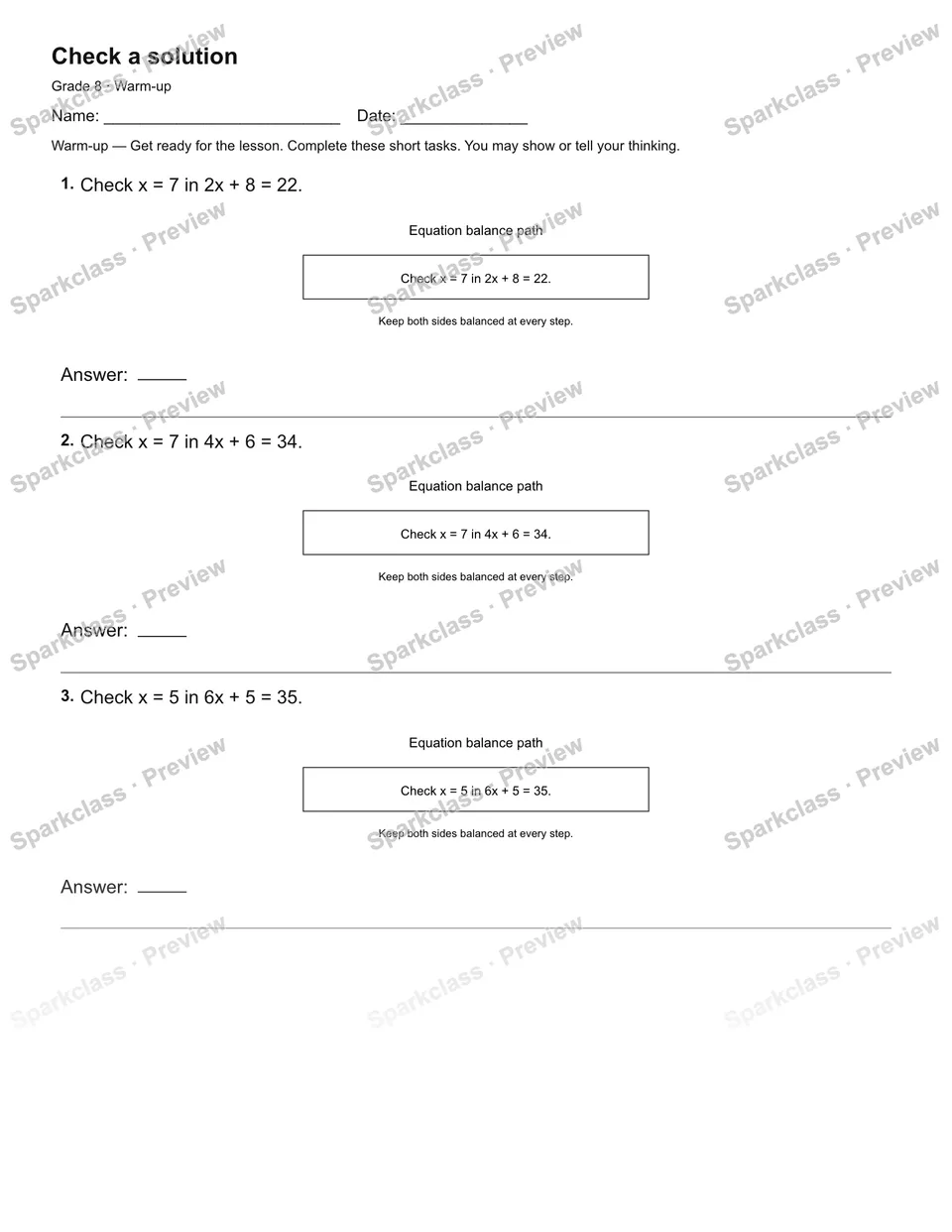Check a solution — Warm-up — page 2