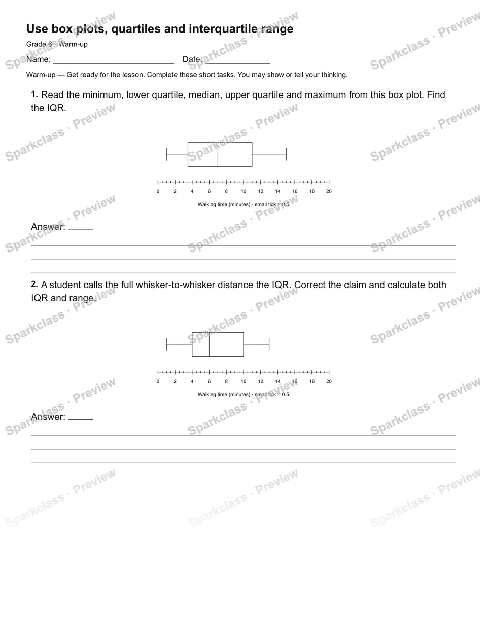 Use box plots, quartiles and interquartile range — Warm-up — page 2