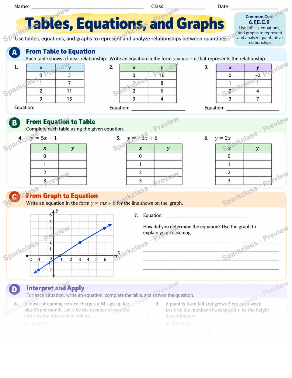 Tables Equations — page 1