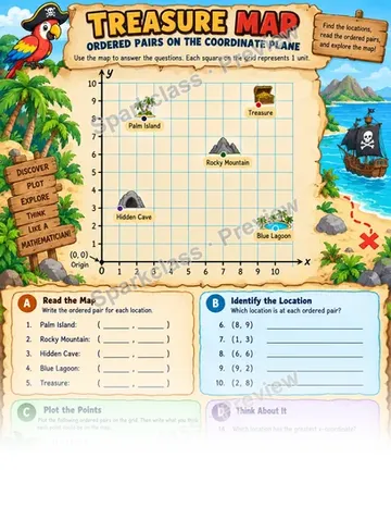 Treasure Map · Ordered Pairs — Grade 5 worksheet preview