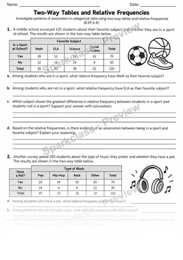 8.SP.A.4 · 4 Two Way Relative Frequency V3 — Grade 8 worksheet preview