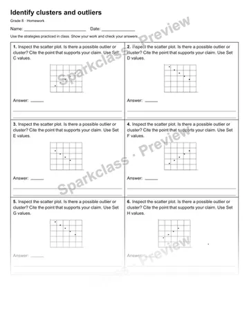 Identify clusters and outliers — Homework — Grade 8 worksheet preview