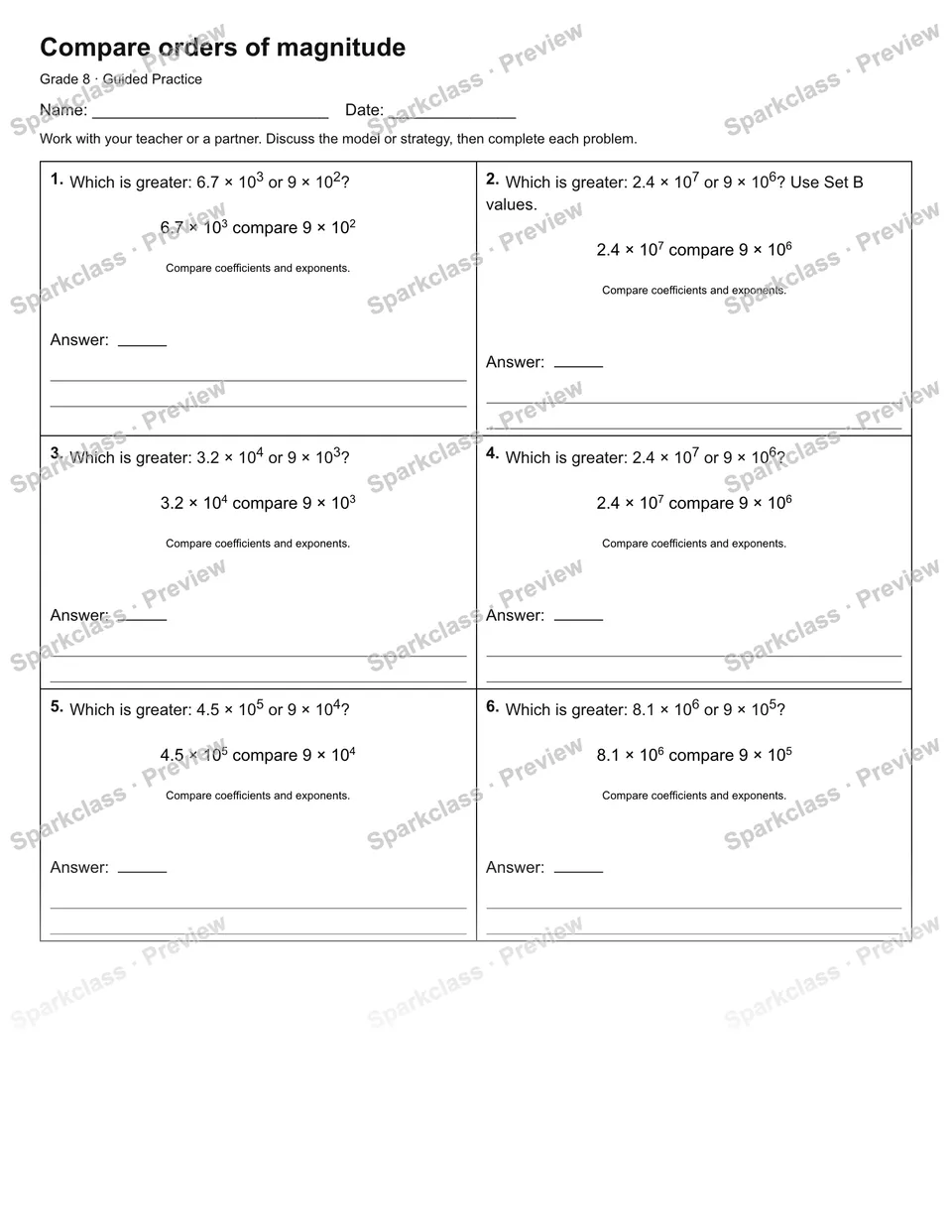 Compare orders of magnitude — Guided Practice — page 1