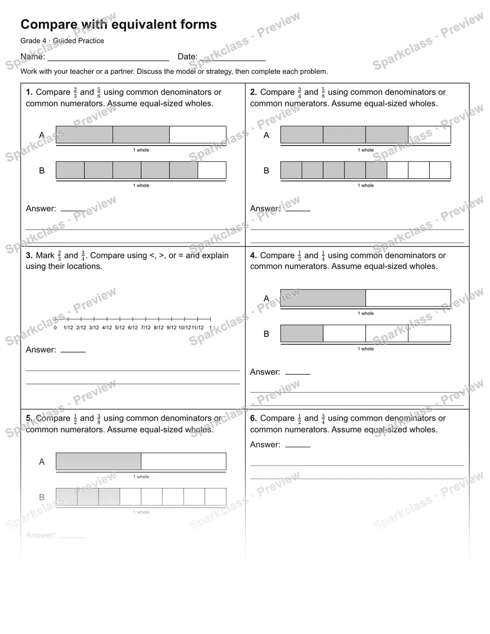 Compare with equivalent forms — Guided Practice — page 1