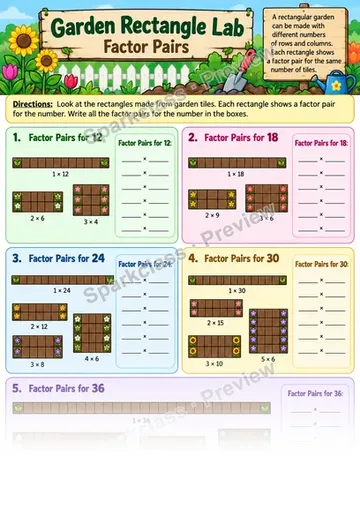 Factor Pairs — Grade 4 worksheet preview