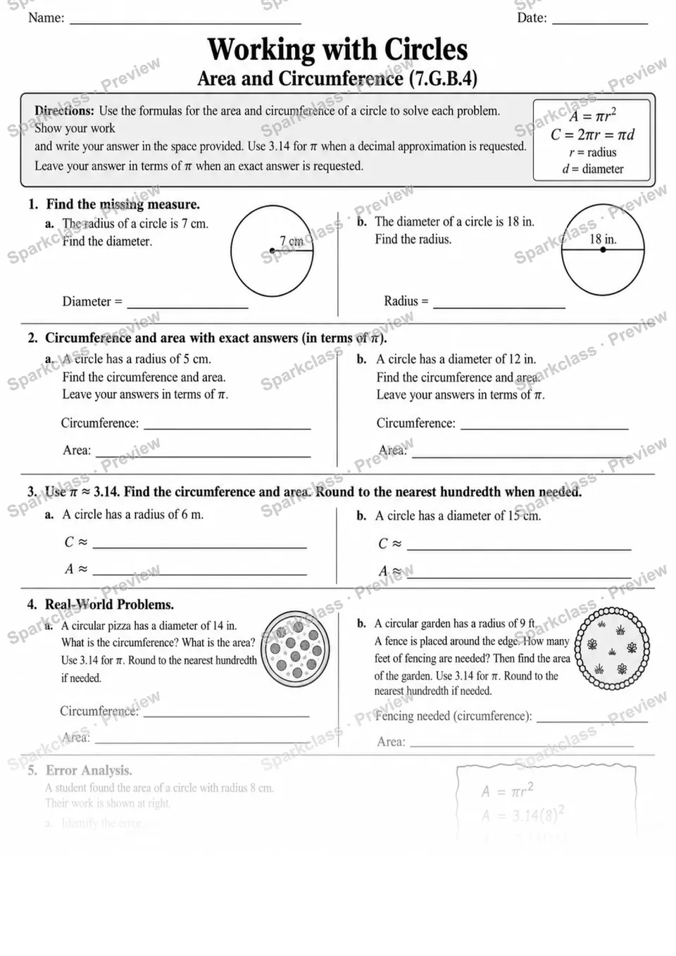 7.G.B.4 · 4 Circle Area Circumference Independent 3 — page 1