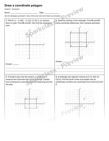 Draw a coordinate polygon — Homework — Grade 6 worksheet preview