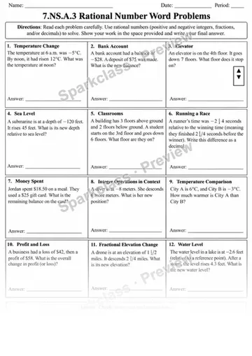 7.NS.A.3 · Rational Number Word Problems — Grade 7 worksheet preview