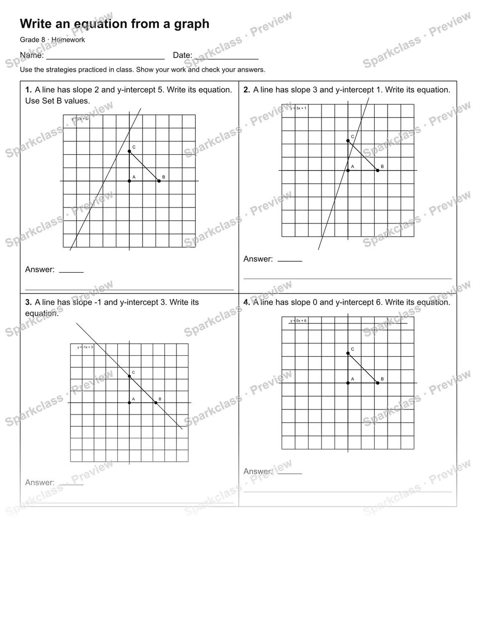 Write an equation from a graph — Homework — page 1