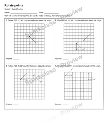 Rotate points — Guided Practice — Grade 8 worksheet preview