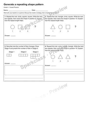 Generate a repeating shape pattern — Guided Practice — Grade 4 worksheet preview