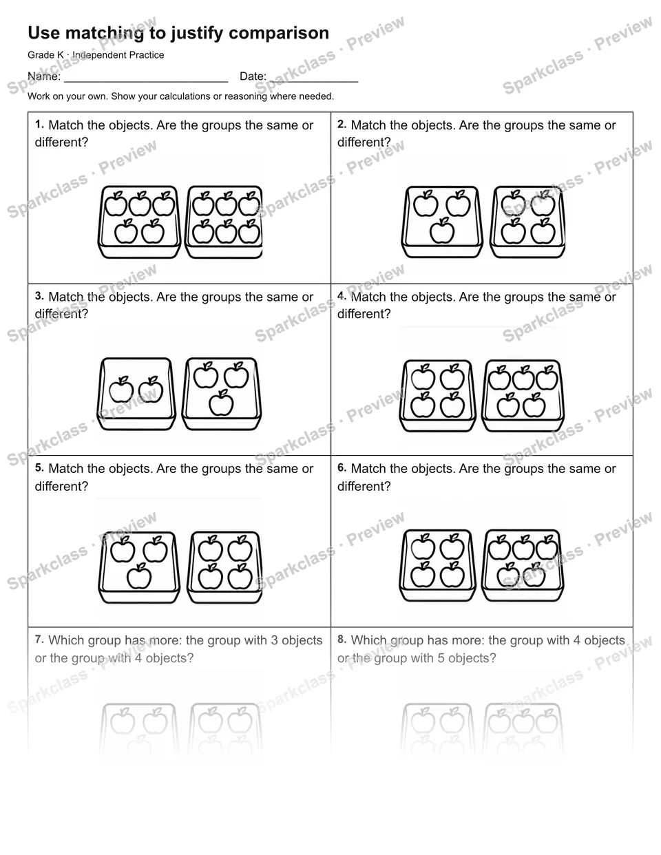 Use matching to justify comparison — Independent Practice — page 1