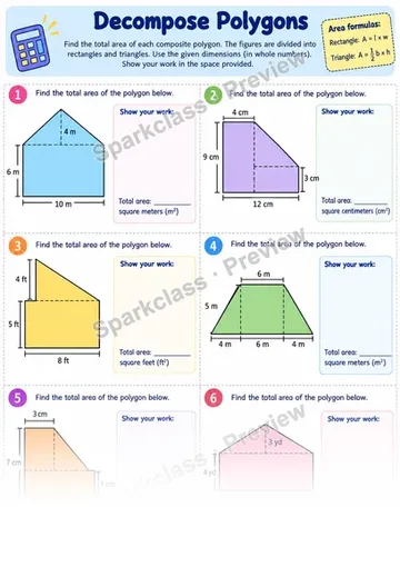Decompose Polygons — Grade 6 worksheet preview