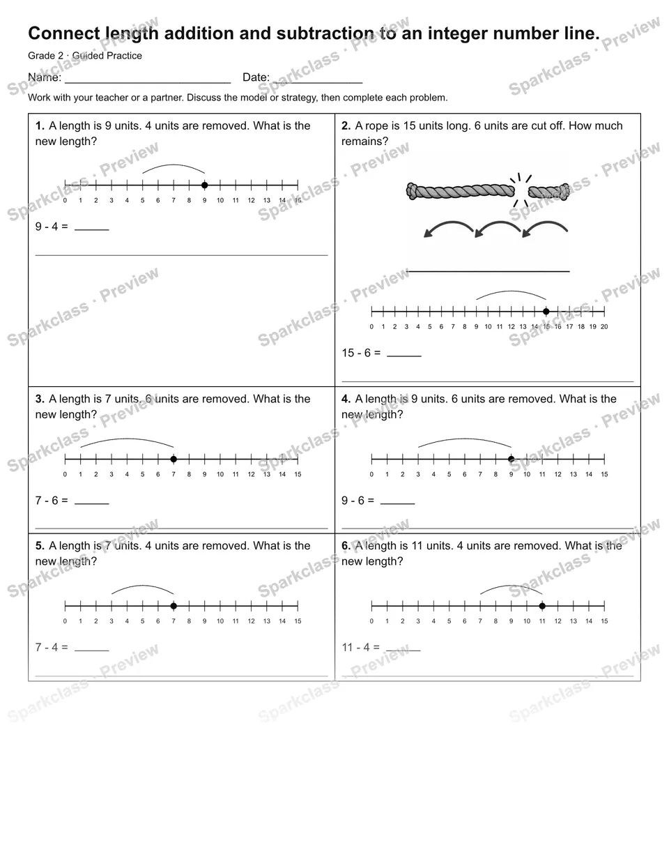 Connect length addition and subtraction to an integer number line. — Guided Practice — page 1