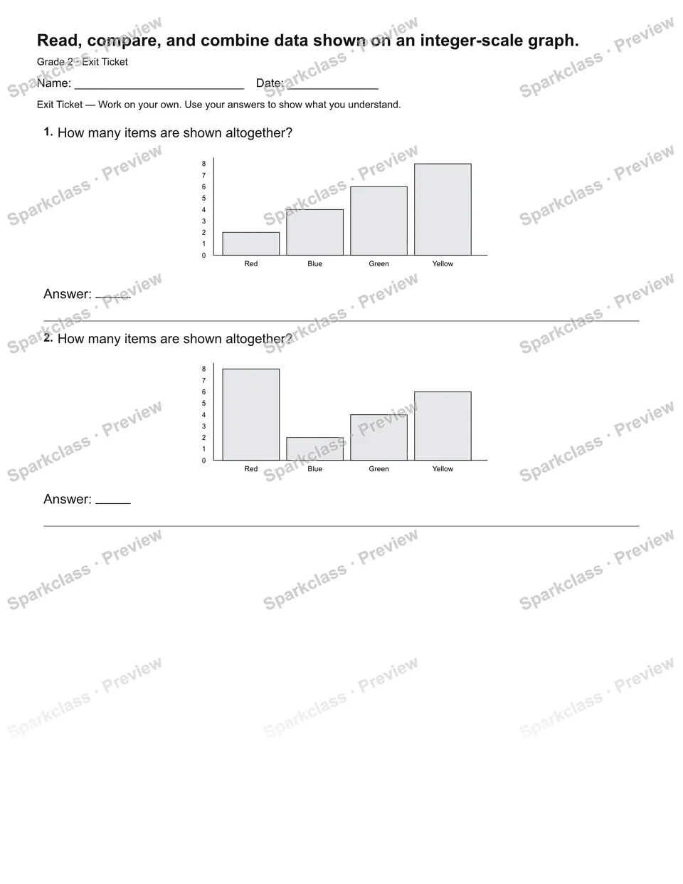 Read, compare, and combine data shown on an integer-scale graph. — Exit Ticket — page 1
