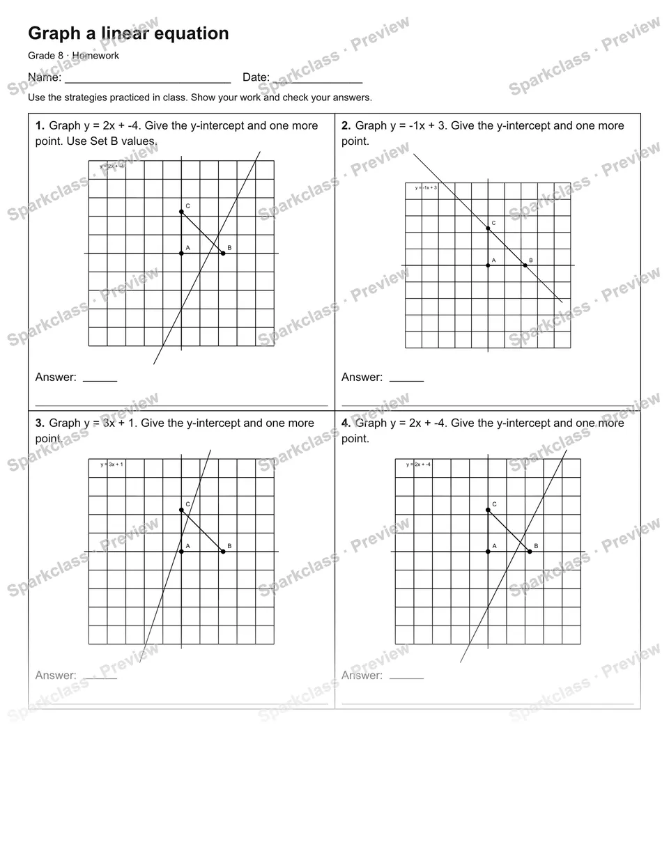 Graph a linear equation — Homework — page 1