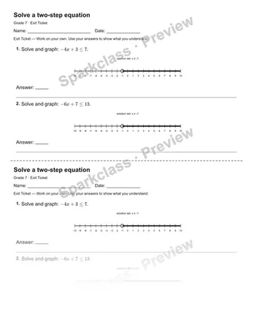 Solve a two-step equation — Exit Ticket — Grade 7 worksheet preview