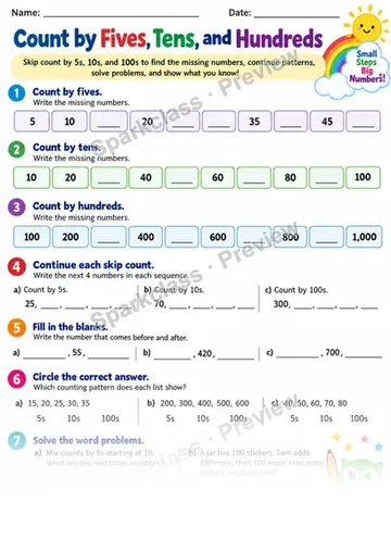 2.NBT.A.2 · Skip Count Hundreds — Grade 2 worksheet preview