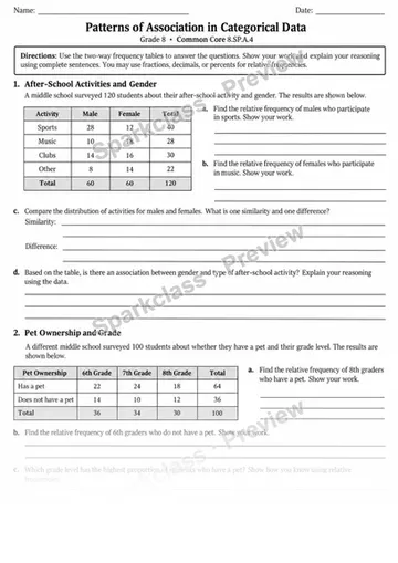 8.SP.A.4 · 4 Categorical Data Association Variant — Grade 8 worksheet preview