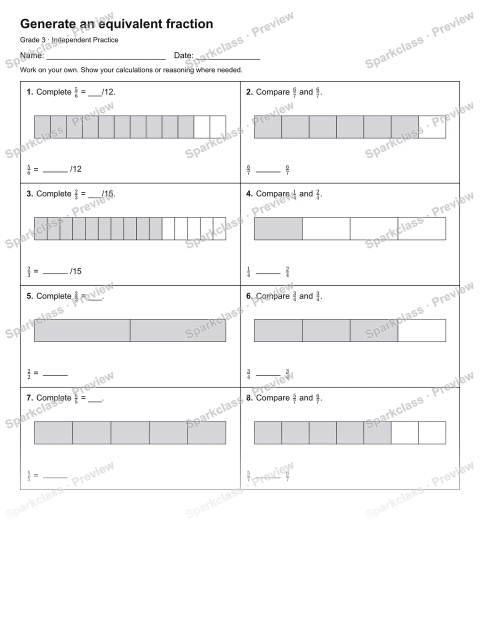 Generate an equivalent fraction — Independent Practice — page 1