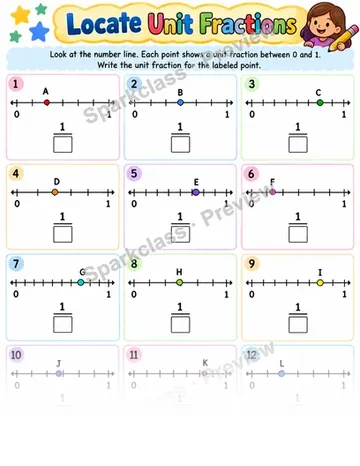 Locate Unit Fractions — Grade 3 worksheet preview