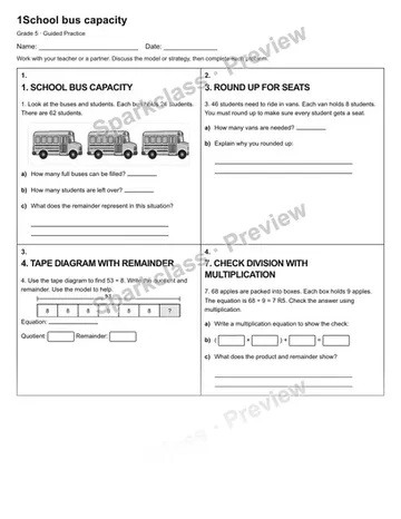 1School bus capacity — Guided Practice — Grade 5 worksheet preview