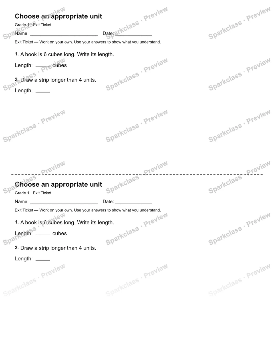 Choose an appropriate unit — Exit Ticket — page 1