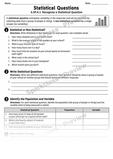 1 Statistical Questions Independent 3 — Grade 6 worksheet preview