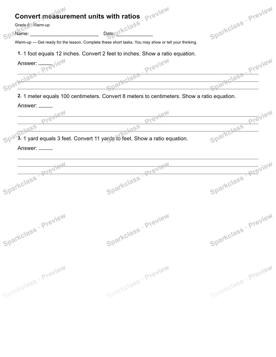 Convert measurement units with ratios — Warm-up — page 2