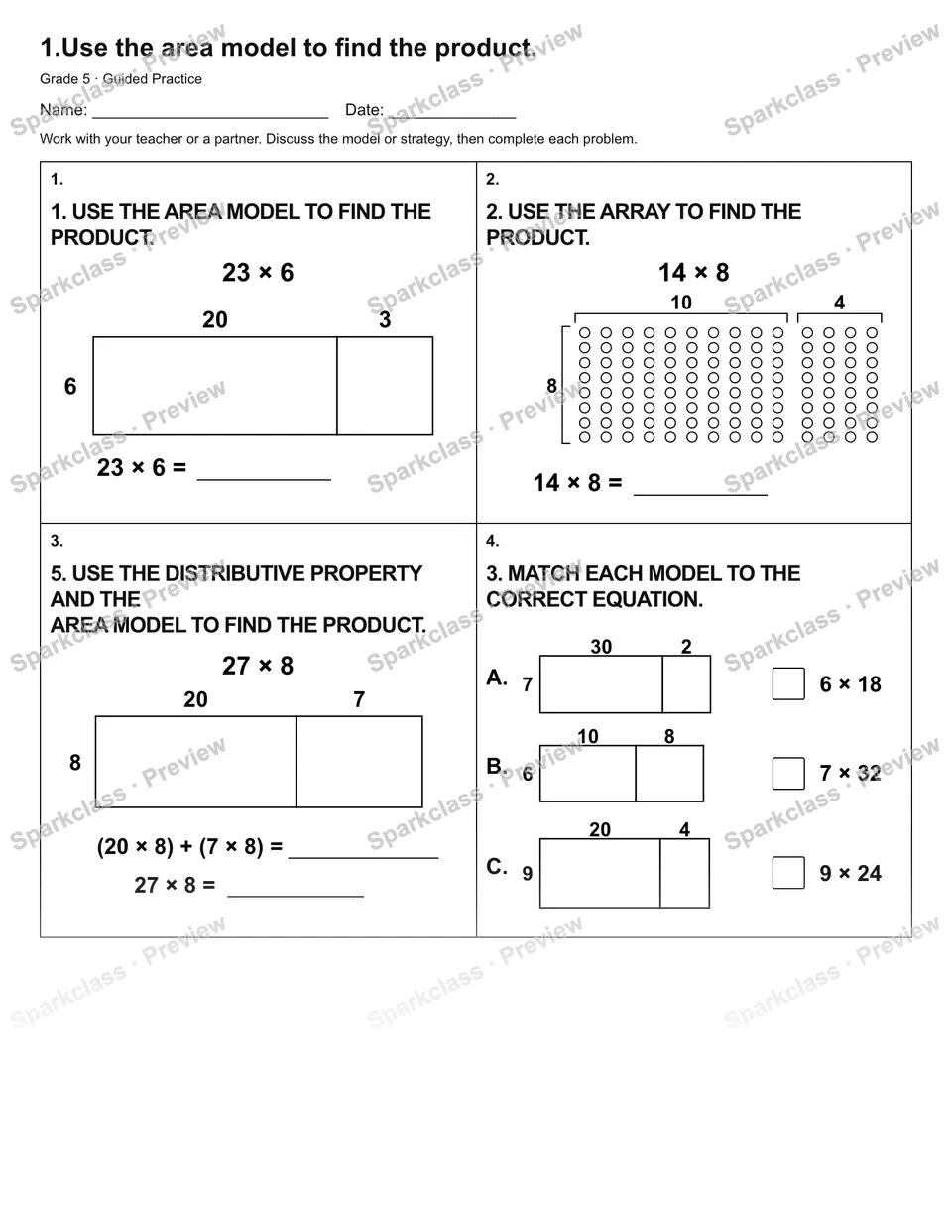1.Use the area model to find the product. — Guided Practice — page 1