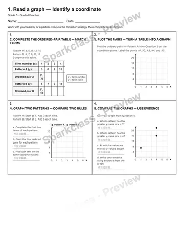 1. Read a graph — Identify a coordinate — Guided Practice — Grade 5 worksheet preview