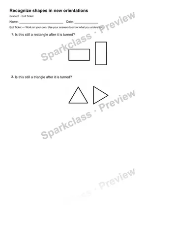 Recognize shapes in new orientations — Exit Ticket — Kindergarten worksheet preview