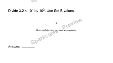 Divide in scientific notation — Grade 8 problem preview