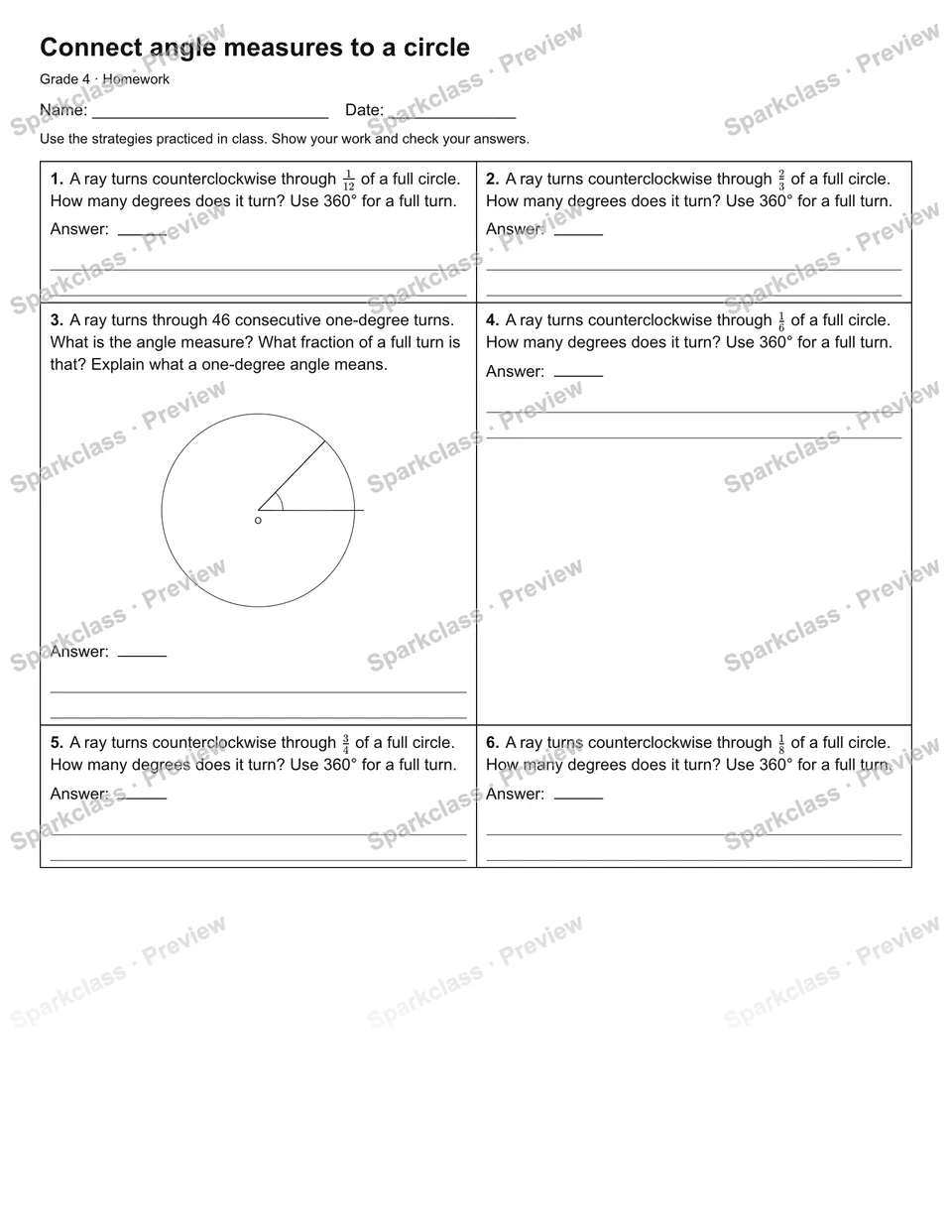Connect angle measures to a circle — Homework — page 1