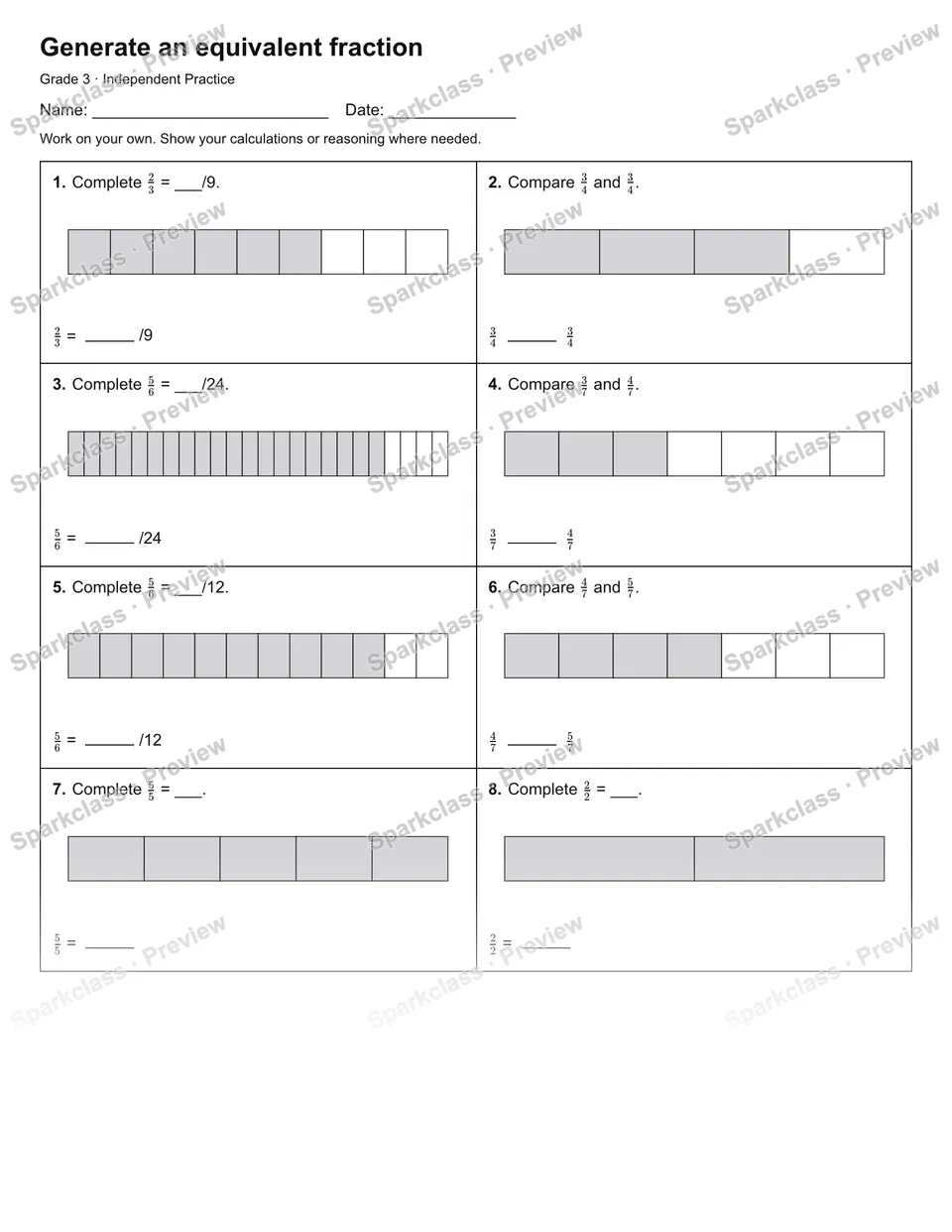 Generate an equivalent fraction — Independent Practice — page 1