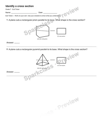 Identify a cross section — Exit Ticket — Grade 7 worksheet preview