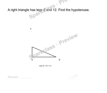 Find a hypotenuse — Grade 8 problem preview