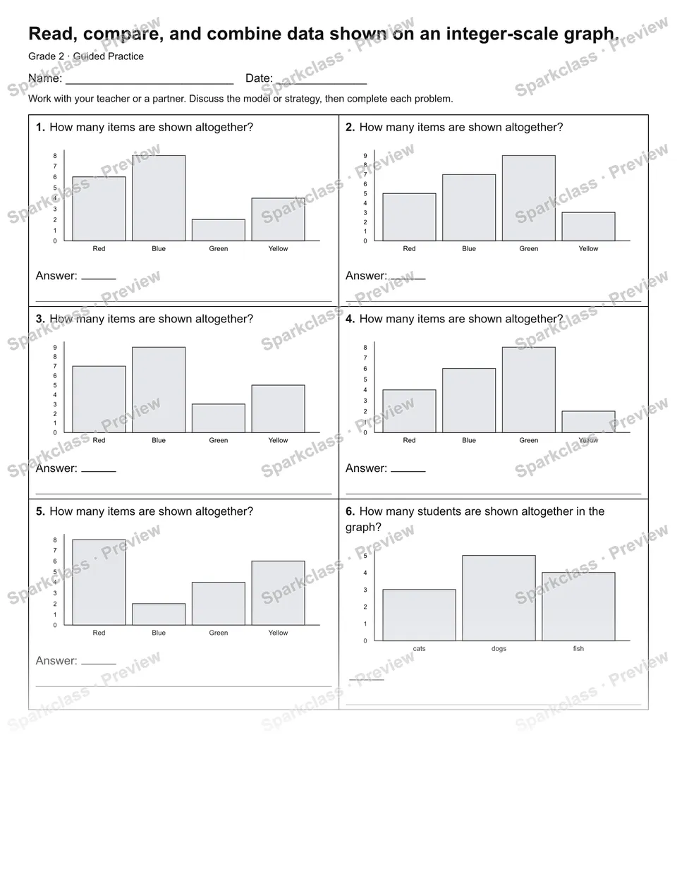 Read, compare, and combine data shown on an integer-scale graph. — Guided Practice — page 1