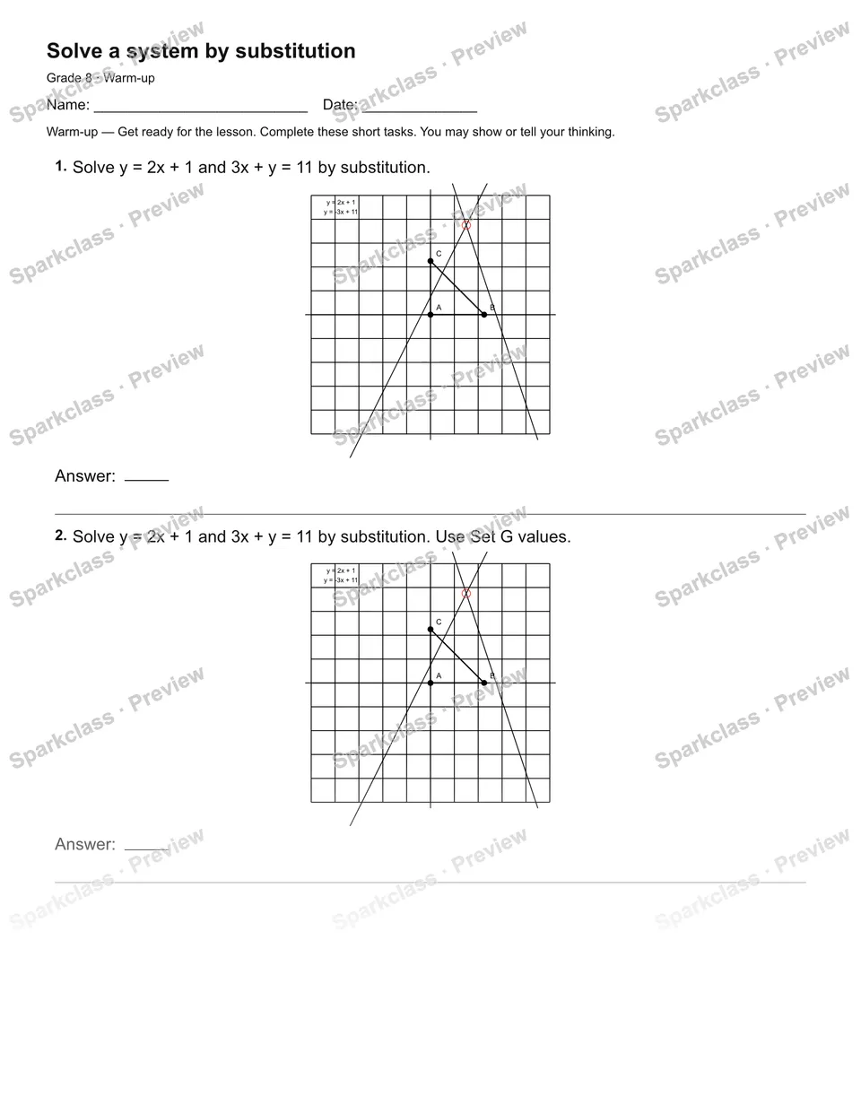 Solve a system by substitution — Warm-up — page 1