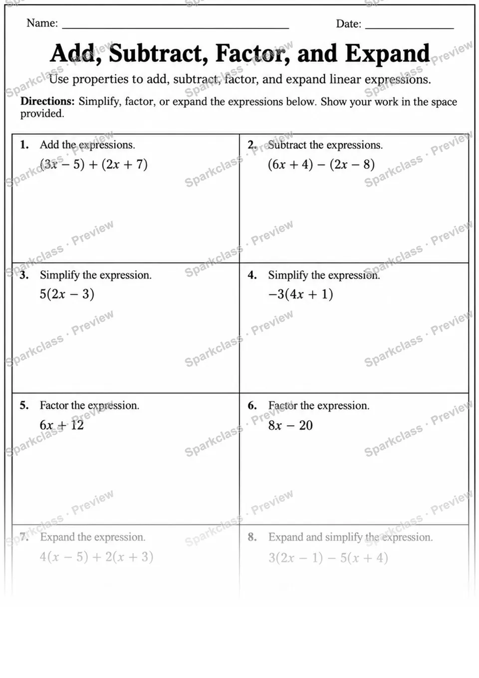 7.EE.A.1 · Add, subtract, factor, expand linear expressions — page 1