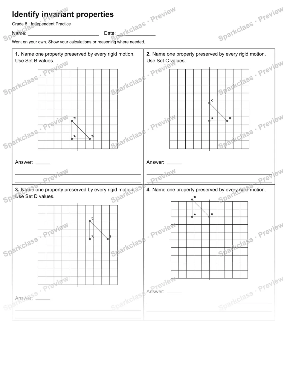 Identify invariant properties — Independent Practice — page 1