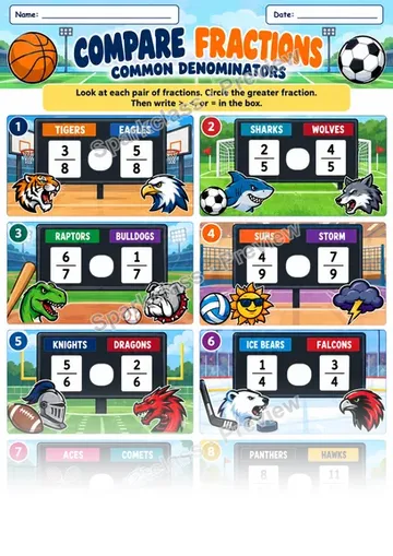 Compare Fractions With Common Denominators — Grade 4 worksheet preview