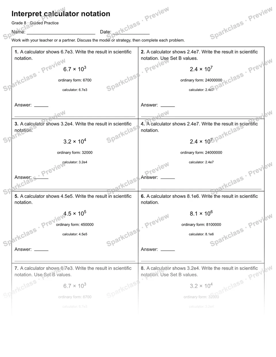 Interpret calculator notation — Guided Practice — page 1