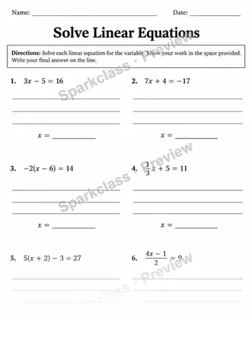 8.EE.C.7 · Solve linear equations in one variable — Grade 8 worksheet preview