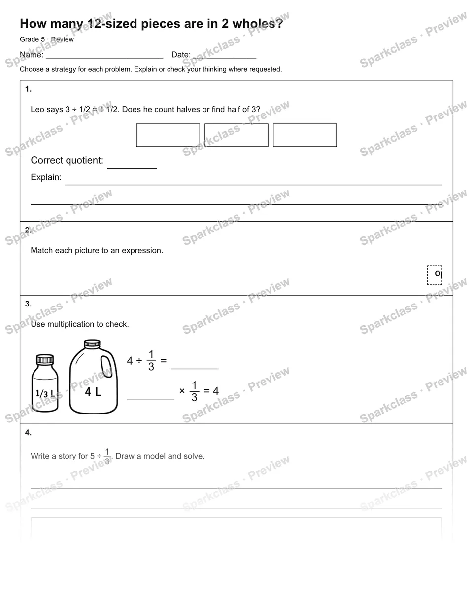 How many 12-sized pieces are in 2 wholes? — Review — page 1