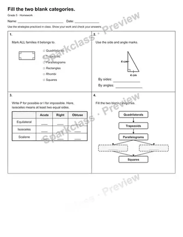 Fill the two blank categories. — Homework — Grade 5 worksheet preview
